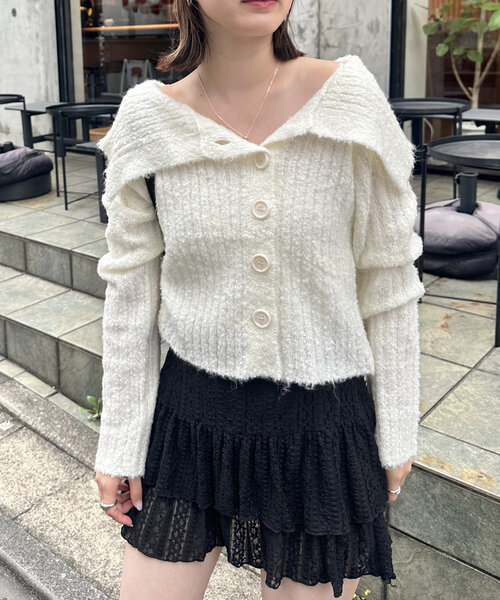 mline（エムライン）の「[mline]襟付きボタンニットカーデ（カーディガン/ボレロ・レディース・チャコールグレー/オフホワイト/ブルー/ベージュ/ピンク・FREE）」の2枚目の写真