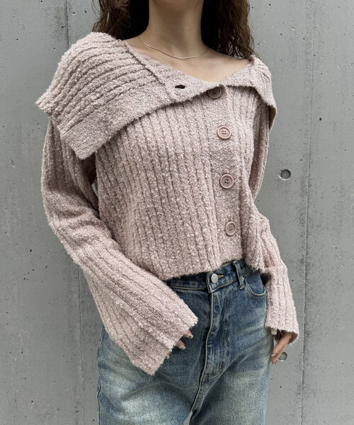 mline（エムライン）の「[mline]襟付きボタンニットカーデ（カーディガン/ボレロ・レディース・チャコールグレー/オフホワイト/ブルー/ベージュ/ピンク・FREE）」の5枚目の写真