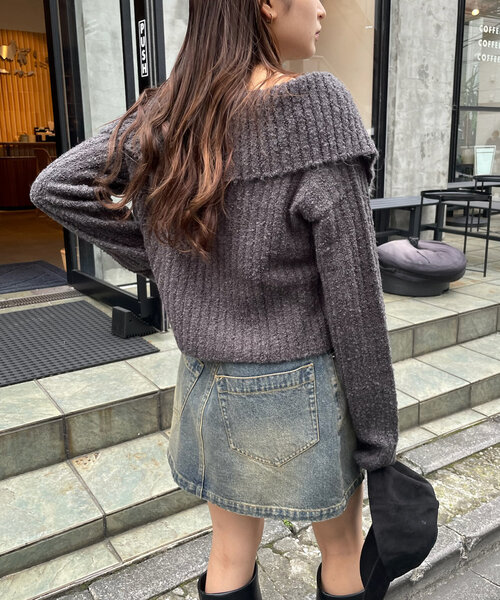 mline（エムライン）の「[mline]襟付きボタンニットカーデ（カーディガン/ボレロ・レディース・チャコールグレー/オフホワイト/ブルー/ベージュ/ピンク・FREE）」の7枚目の写真