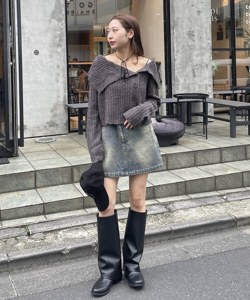 mline（エムライン）の「[mline]襟付きボタンニットカーデ（カーディガン/ボレロ・レディース・チャコールグレー/オフホワイト/ブルー/ベージュ/ピンク・FREE）」の8枚目の写真