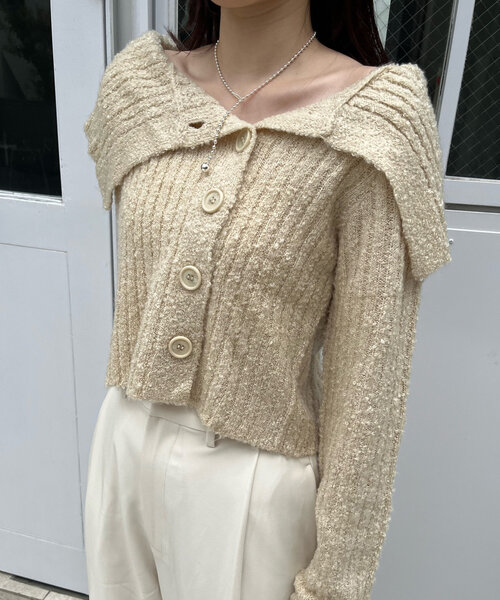 mline（エムライン）の「[mline]襟付きボタンニットカーデ（カーディガン/ボレロ・レディース・チャコールグレー/オフホワイト/ブルー/ベージュ/ピンク・FREE）」の9枚目の写真