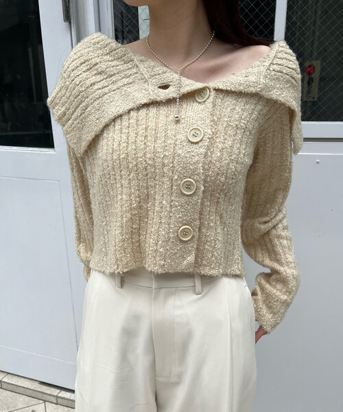 mline（エムライン）の「[mline]襟付きボタンニットカーデ（カーディガン/ボレロ・レディース・チャコールグレー/オフホワイト/ブルー/ベージュ/ピンク・FREE）」の10枚目の写真