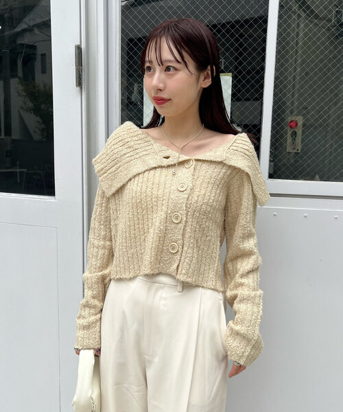 mline（エムライン）の「[mline]襟付きボタンニットカーデ（カーディガン/ボレロ・レディース・チャコールグレー/オフホワイト/ブルー/ベージュ/ピンク・FREE）」の11枚目の写真