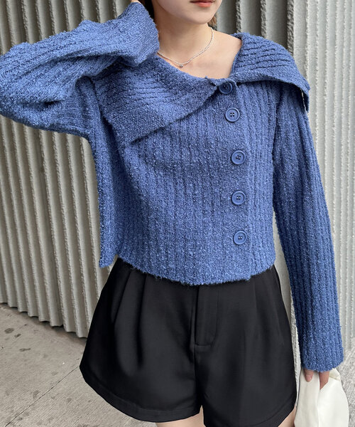 mline（エムライン）の「[mline]襟付きボタンニットカーデ（カーディガン/ボレロ・レディース・チャコールグレー/オフホワイト/ブルー/ベージュ/ピンク・FREE）」の14枚目の写真