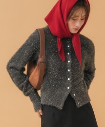 HEILIS（ヘイリス）の「【original】ラメニットトップスシャギーカーディガン / メタル釦 ショート丈 長袖 プルオーバー ノームコア シティガール 韓国 ホリデー デート 秋服 冬服 コンパクト ブラック グレー ブルー クリスマス 無地 長袖（カーディガン/ボレロ）」