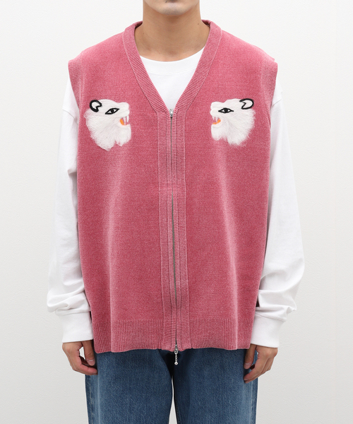 DAIRIKU（ダイリク）の「DAIRIKU Needle Punch Ska Knit Vest K-3（その他アウター・メンズ・ピンク/ブラック・MEDIUM）」の6枚目の写真