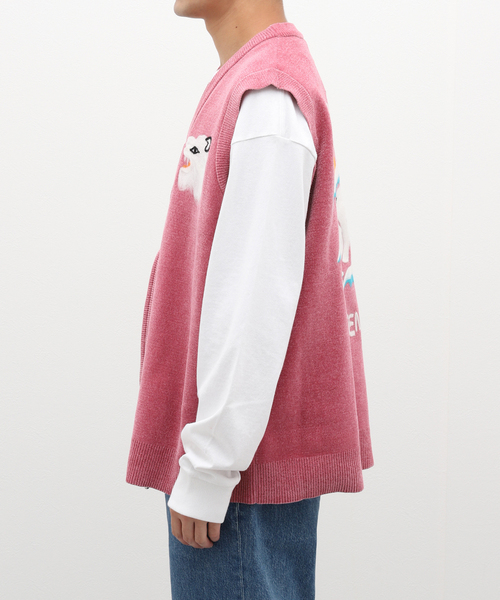 DAIRIKU（ダイリク）の「DAIRIKU Needle Punch Ska Knit Vest K-3（その他アウター・メンズ・ピンク/ブラック・MEDIUM）」の7枚目の写真