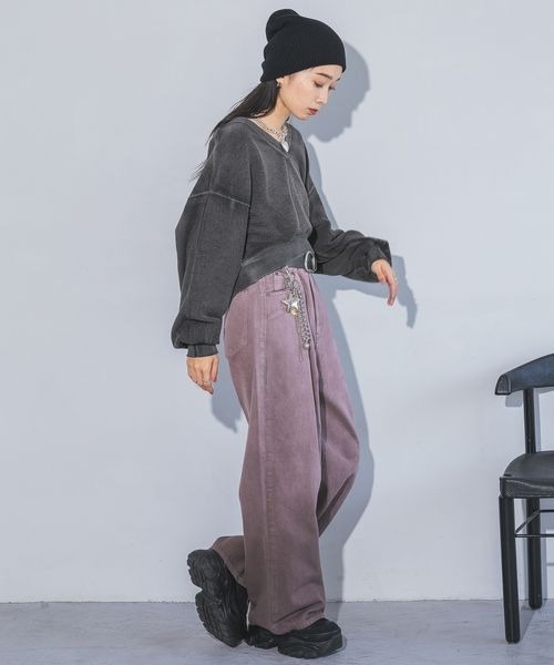 JEANASIS（ジーナシス）の「ハンドブリーチショートVプルオーバー/160536（スウェット・レディース・ブラック系その他/ブラック/パープル系その他・FREE）」の19枚目の写真