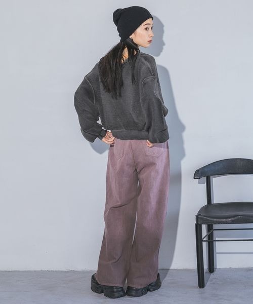 JEANASIS（ジーナシス）の「ハンドブリーチショートVプルオーバー/160536（スウェット・レディース・ブラック系その他/ブラック/パープル系その他・FREE）」の20枚目の写真