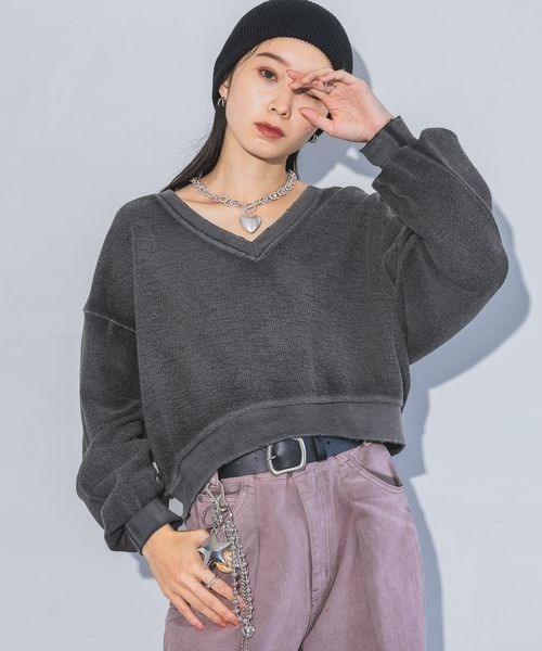 JEANASIS（ジーナシス）の「ハンドブリーチショートVプルオーバー/160536（スウェット・レディース・ブラック系その他/ブラック/パープル系その他・FREE）」の21枚目の写真