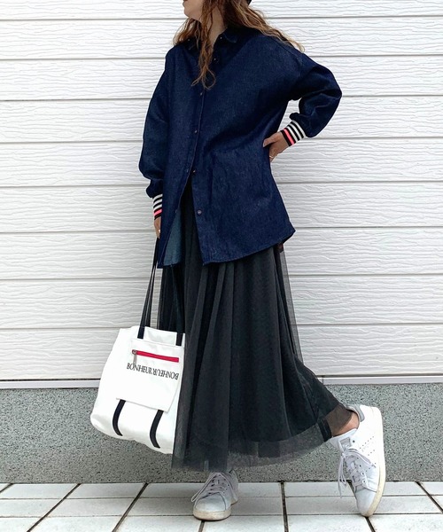 Q（キュー）の「ライトデニムリブドッキングシャツ（シャツ/ブラウス・レディース・ネイビー・MEDIUM）」の17枚目の写真