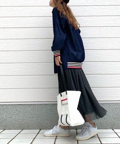 Q（キュー）の「ライトデニムリブドッキングシャツ（シャツ/ブラウス・レディース・ネイビー・MEDIUM）」の18枚目の写真