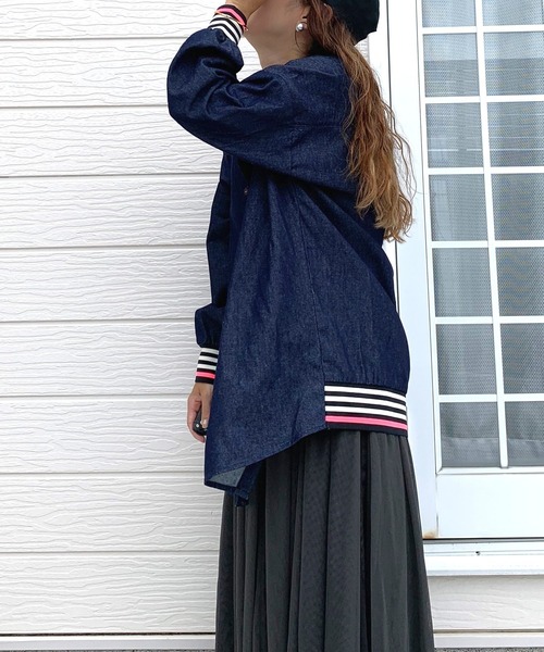 Q（キュー）の「ライトデニムリブドッキングシャツ（シャツ/ブラウス・レディース・ネイビー・MEDIUM）」の15枚目の写真