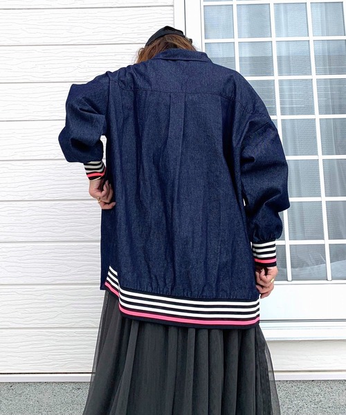 Q（キュー）の「ライトデニムリブドッキングシャツ（シャツ/ブラウス・レディース・ネイビー・MEDIUM）」の16枚目の写真