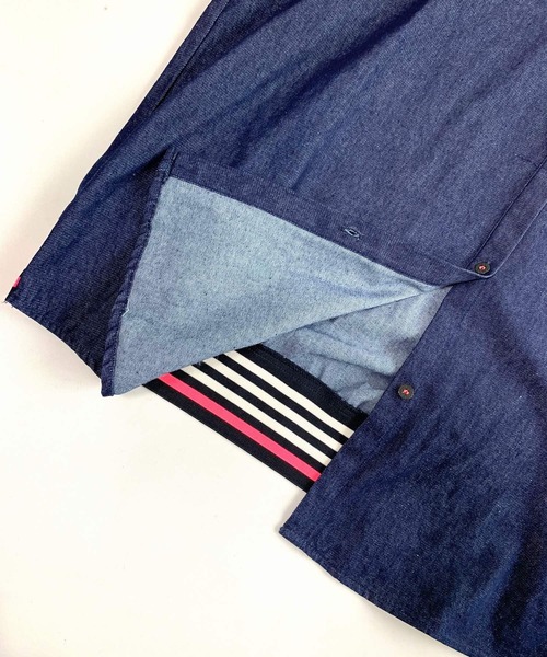 Q（キュー）の「ライトデニムリブドッキングシャツ（シャツ/ブラウス・レディース・ネイビー・MEDIUM）」の9枚目の写真