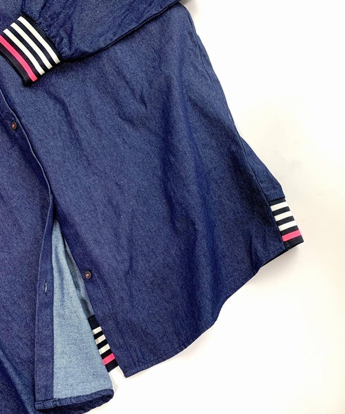 Q（キュー）の「ライトデニムリブドッキングシャツ（シャツ/ブラウス・レディース・ネイビー・MEDIUM）」の8枚目の写真