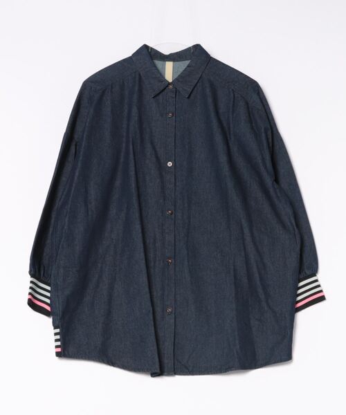 Q（キュー）の「ライトデニムリブドッキングシャツ（シャツ/ブラウス・レディース・ネイビー・MEDIUM）」の20枚目の写真