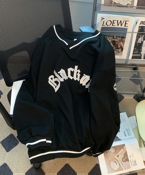 裏起毛】ユニフォーム風オーバーサイズVネックスウェット ロゴ