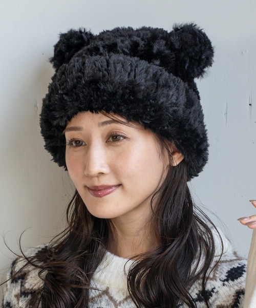 14+（イチヨンプラス）の「ボリュームシャギーくま耳ワッチ（ニットキャップ/ビーニー・レディース・ブラウン/ホワイト/ブラック・MEDIUM）」の13枚目の写真
