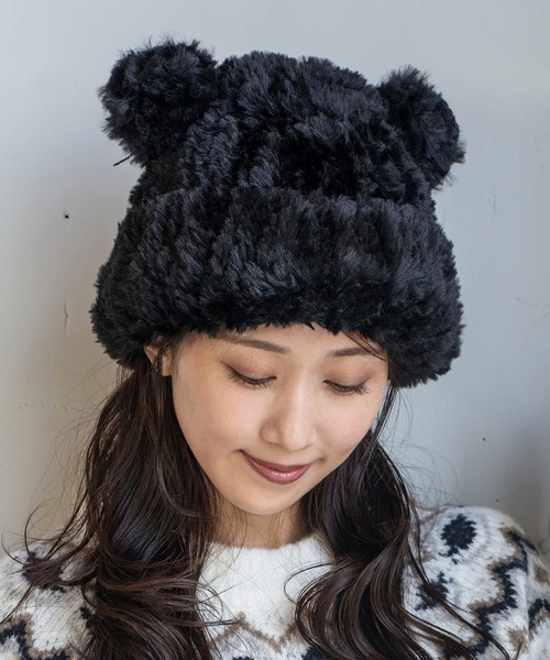 14+（イチヨンプラス）の「ボリュームシャギーくま耳ワッチ（ニットキャップ/ビーニー・レディース・ブラウン/ホワイト/ブラック・MEDIUM）」の17枚目の写真
