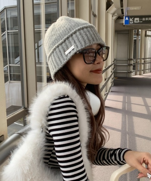 セール】mayu - プレート付きニット帽 made in INTERFACTORY（ニット