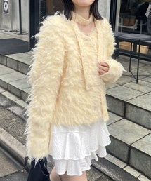 [mline]チョーカー付きシャギーカーディガン