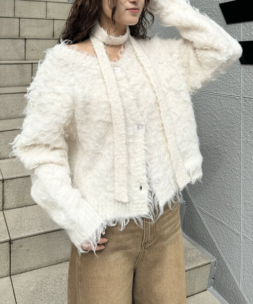 mline（エムライン）の「[mline]チョーカー付きシャギーカーディガン（カーディガン/ボレロ・レディース・オフホワイト/チャコールグレー/ブルー/ピンク/イエロー・FREE）」の9枚目の写真