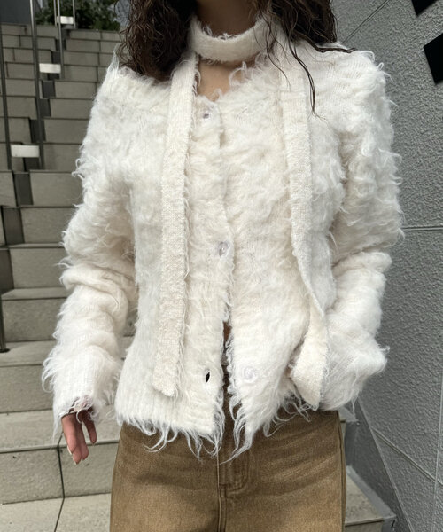 mline（エムライン）の「[mline]チョーカー付きシャギーカーディガン（カーディガン/ボレロ・レディース・オフホワイト/チャコールグレー/ブルー/ピンク/イエロー・FREE）」の8枚目の写真