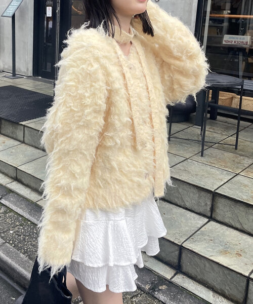 mline（エムライン）の「[mline]チョーカー付きシャギーカーディガン（カーディガン/ボレロ・レディース・オフホワイト/チャコールグレー/ブルー/ピンク/イエロー・FREE）」の15枚目の写真