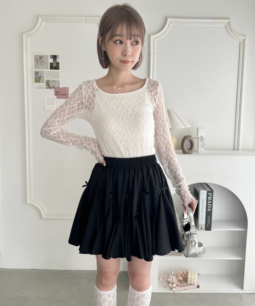 セール】メニーリボンイレギュラーヘムボリュームミニスカート