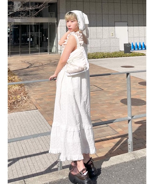 merry jenny（メリージェニー）の「RIBBON cotton bonnet（その他ヘアアクセサリー・レディース・ブラック/オフホワイト・FREE）」の6枚目の写真