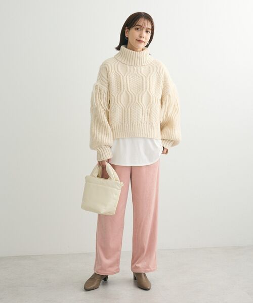 Green　Parks（グリーンパークス）の「ぽかぽか裏起毛ベロアイージーパンツ（その他パンツ・レディース・ブルー/ホワイト系その他2/ブラック/ピンク/ダークグレー・FREE）」の12枚目の写真