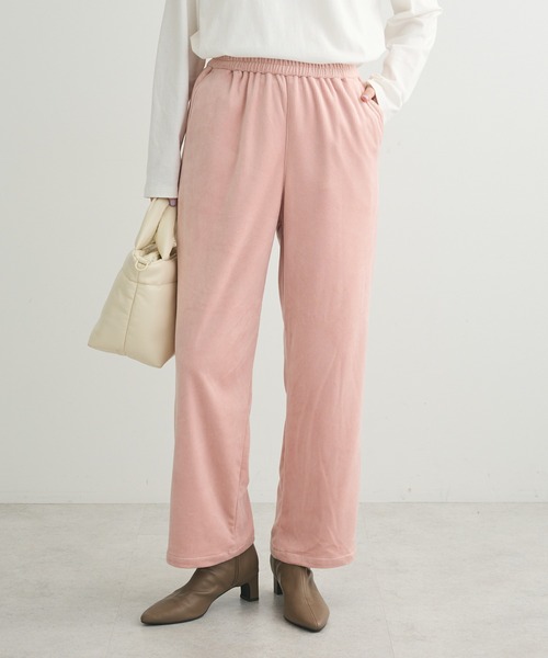 Green　Parks（グリーンパークス）の「ぽかぽか裏起毛ベロアイージーパンツ（その他パンツ・レディース・ブルー/ホワイト系その他2/ブラック/ピンク/ダークグレー・FREE）」の2枚目の写真