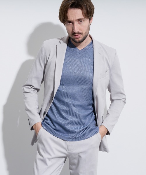 HIDEAWAYS NICOLE（ハイダウェイニコル）の「ガムストレッチブライトスラブジャケット（テーラードジャケット・メンズ・ネイビー/ライトグレー/ブラック・MEDIUM/LARGE/X-LARGE）」の2枚目の写真