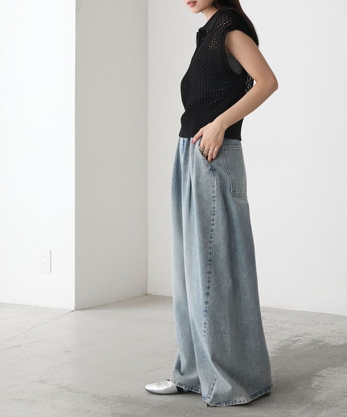 【美品♡美シルエット】FOXEY NEW YORK　デニムワイドパンツ　40 La boutique BonBon｜【美脚見え】バックレースアップデニム