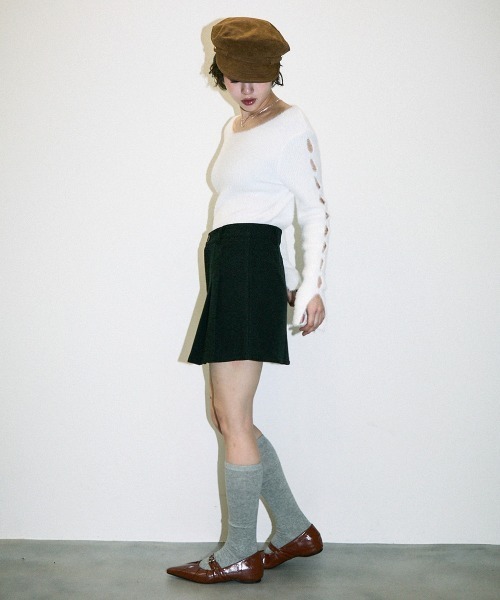 Clum（クルム）の「wool like pleats mini skirt / ウールライクプリーツミニスカート（スカート・レディース・チャコールグレー/カーキ/ブラック・MEDIUM/SMALL）」の13枚目の写真