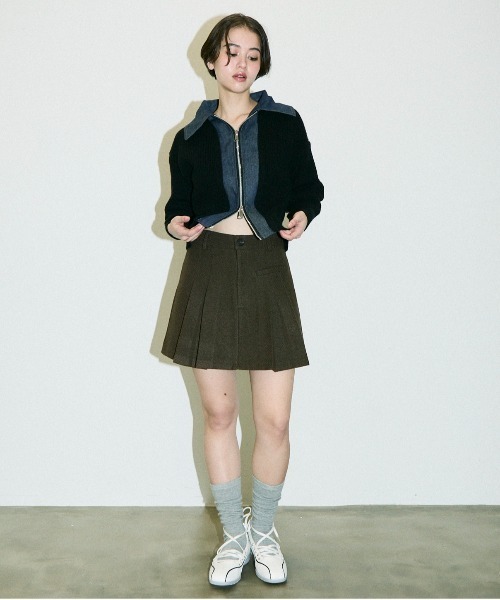 Clum（クルム）の「wool like pleats mini skirt / ウールライクプリーツミニスカート（スカート・レディース・チャコールグレー/カーキ/ブラック・MEDIUM/SMALL）」の16枚目の写真