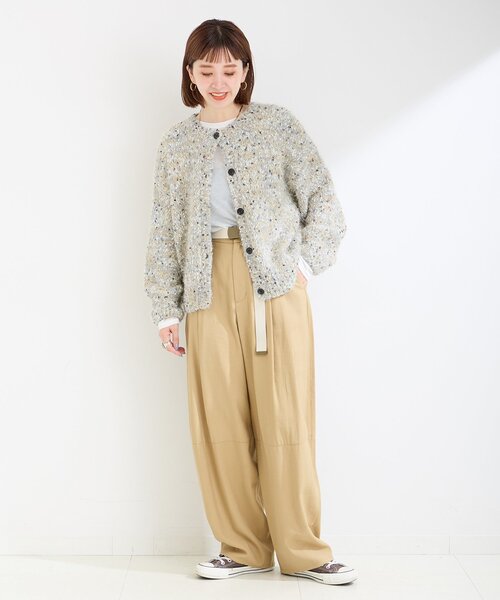 B.C STOCK(ベーセーストック)の「《追加4》ポコポコヤーンミックス2WAYカーディガン(カーディガン/ボレロ・レディース・チャコールグレー/ネイビー/ホワイト・FREE)」の4枚目の写真