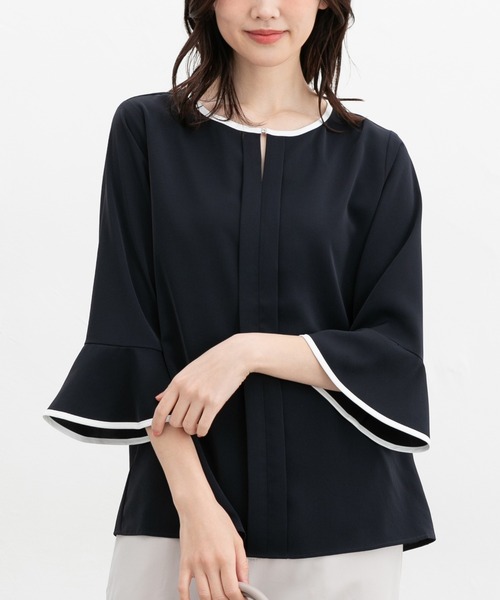 Honeys(ハニーズ)の「7分袖配色ブラウス(シャツ/ブラウス・レディース・ホワイト/ライトグレー/ネイビー/ミント/ブルー・3L/L/LL/M/S)」の5枚目の写真