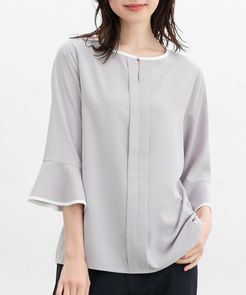 Honeys(ハニーズ)の「7分袖配色ブラウス(シャツ/ブラウス・レディース・ホワイト/ライトグレー/ネイビー/ミント/ブルー・3L/L/LL/M/S)」の3枚目の写真