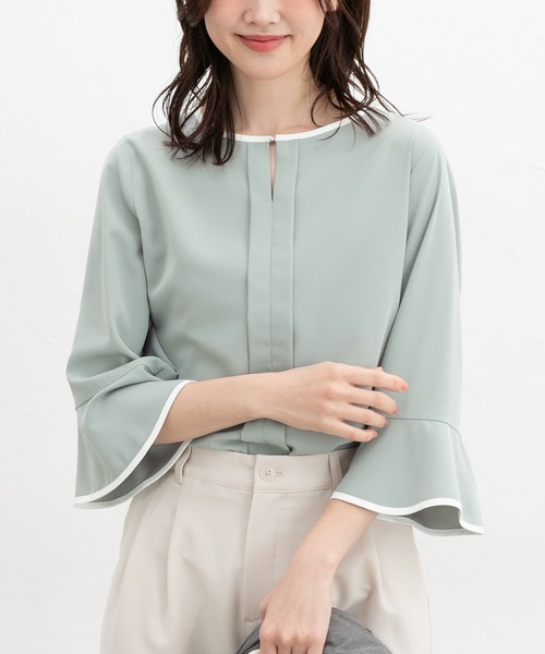 Honeys(ハニーズ)の「7分袖配色ブラウス(シャツ/ブラウス・レディース・ホワイト/ライトグレー/ネイビー/ミント/ブルー・3L/L/LL/M/S)」の4枚目の写真