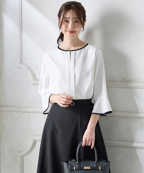 Honeys(ハニーズ)の「7分袖配色ブラウス(シャツ/ブラウス・レディース・ホワイト/ライトグレー/ネイビー/ミント/ブルー・3L/L/LL/M/S)」の11枚目の写真