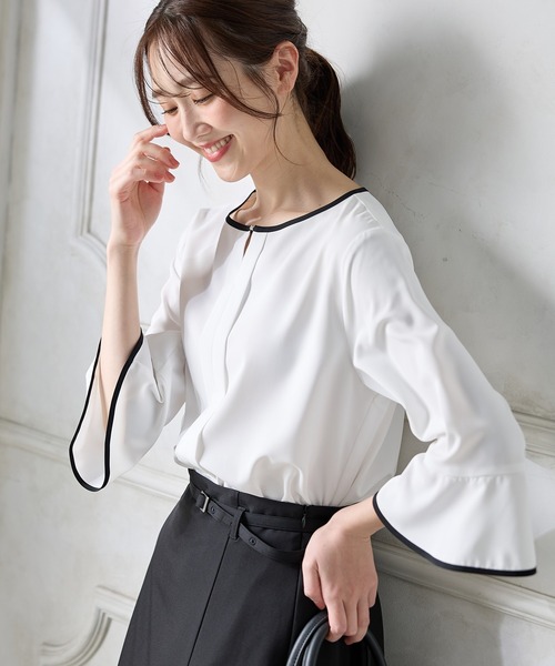 Honeys(ハニーズ)の「7分袖配色ブラウス(シャツ/ブラウス・レディース・ホワイト/ライトグレー/ネイビー/ミント/ブルー・3L/L/LL/M/S)」の12枚目の写真