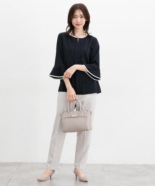 Honeys(ハニーズ)の「7分袖配色ブラウス(シャツ/ブラウス・レディース・ホワイト/ライトグレー/ネイビー/ミント/ブルー・3L/L/LL/M/S)」の14枚目の写真