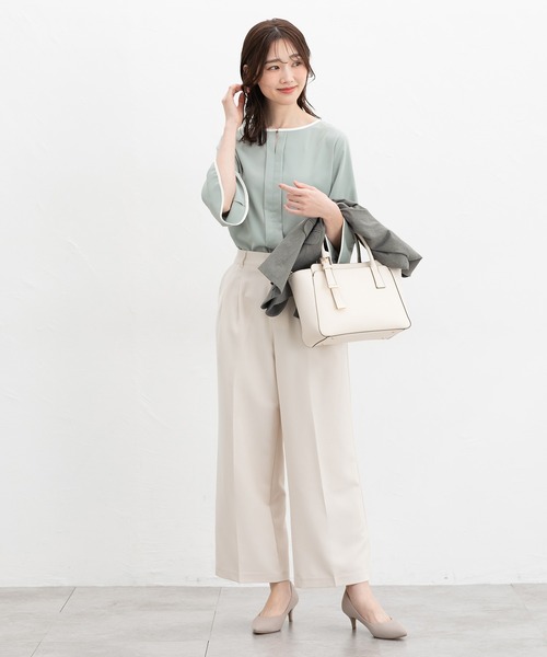 Honeys(ハニーズ)の「7分袖配色ブラウス(シャツ/ブラウス・レディース・ホワイト/ライトグレー/ネイビー/ミント/ブルー・3L/L/LL/M/S)」の18枚目の写真