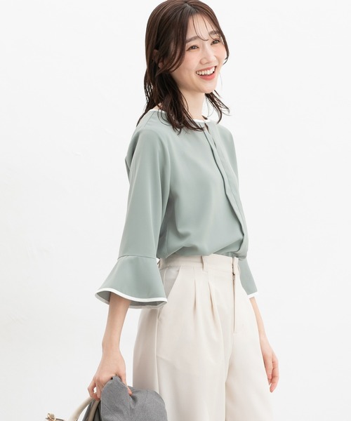 Honeys(ハニーズ)の「7分袖配色ブラウス(シャツ/ブラウス・レディース・ホワイト/ライトグレー/ネイビー/ミント/ブルー・3L/L/LL/M/S)」の19枚目の写真