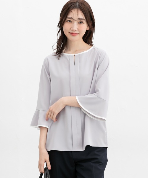 Honeys(ハニーズ)の「7分袖配色ブラウス(シャツ/ブラウス・レディース・ホワイト/ライトグレー/ネイビー/ミント/ブルー・3L/L/LL/M/S)」の22枚目の写真