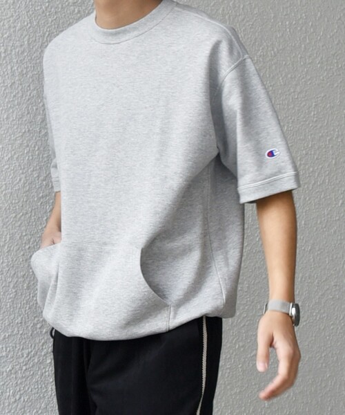 新作‼️チャンピオンSHIPS any 半袖スウェット　カンガルーポケット　XL SHIPS any別注】Champion: ロゴ 刺繍 スピンドル スウェット T