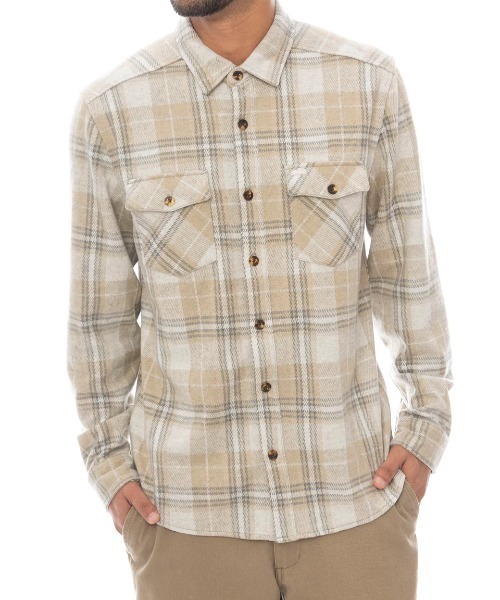 RVCA(ルーカ)の「RVCA メンズ VACANCY FLANNEL LS 長袖シャツ 【2025年春夏モデル】ルーカロングスリーブ長袖フランネルシャツ(シャツ/ブラウス・メンズ・ベージュ系その他・SMALL/LARGE/MEDIUM)」の1枚目の写真