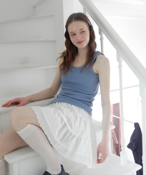 Birthday room（バースデイルーム）の「テレコベーシックタンク/teleco basic tanktop（タンクトップ・レディース・チャコールグレー/アイボリー/ブルー・FREE）」の6枚目の写真